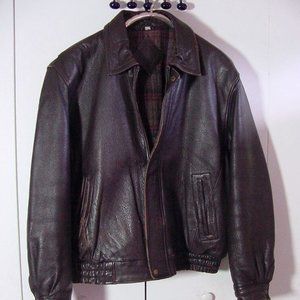 Vtg 80's Distress Brown Leather Jacket Chukkers By Midwest Flanel Lined  Sz M